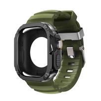 Silikoninis dirželis+TPU PC dėklas Apple Watch Ultra 3 2 1 49mm, iWatch Series 11 10 46mm dirželis, Iwatch 9 8 7 6 5 4 45mm 44mm 49mm-Ultra 3 2 1 gray