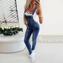 Moteriški džinsiniai kombinezonai, kombinezonai ir šliaužtinukai Skinny Slim Fit džinsai ilgas kombinezonas Ripped Hole pieštukų kelnių kombinezonai M tamsiai mėlyna spalva