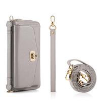 Nuimama virvelė Odinė piniginė Kortelių dėklas iPhone 17 17Air 16 15 14 Plus 13 12 11 Pro Max Dėklas per petį Magnetinis dangtelis For iPhone 17 Air pilka