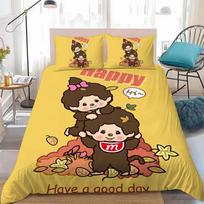 Mielas M-Monchhichi-Animacinis Antklodės Užvalkalų Rinkinys Namų Stiliaus Patalynė Minkštas Skalbiamas Medvilninis Lovos 3 Dalių Rinkinys Studentų Bendrabučio Dovana 135x200cm yellow