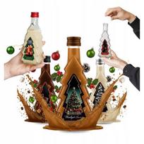 5x Kalėdinės "eglutės" buteliukai 250ml su etiketėmis ir kamšteliais