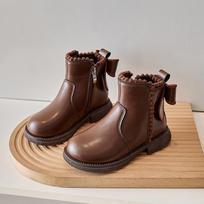 Mergaitei odiniai batai Ruduo Šoninis užtrauktukas Retro Britiško stiliaus Vaikams Princesės batai Vaikų Ankle Boots Botas 35 ruda