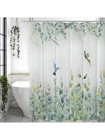Žalio Lapo Dušo Užuolaida Šalavijo Eukalipto Kolibrių Balta Žalia Lapų Botaninė Gėlių Estetika Dušo Užuolaida Su Kabliukais, Wat W150H180(CM)-1 Pcs white