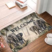 Retro dramblių šeimos paveikslas Durų Grindų Vonios Virtuvės Kilimėliai Neslystantis Vidinis Durų Kilimėlis Miegamojo Balkono Įėjimo Kilimas 40x60cm gray