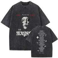 Lady Gaga The Mayhem Ball Tour Vintažiniai skalbiami marškinėliai Unisex Moteriški Vasaros Mados Hip Hop trumpomis rankovėmis T-shirt Gerbėjams Streetwear XL gray