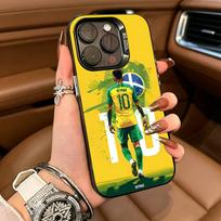 10-N- Neymar Futbolo telefono dėklas iPhone 17,16,15,14,13,12,11 Plus Pro Max spalvotas sidabrinis telefono dėklas iPhone14Plus