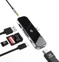 Tymyp usb c adapteris, skirtas ipad pro, 6-in-1 usb-c šakotuvas su 4k hdmi/pd 100w/usb 3.0 ir 3,5 mm ausinių lizdu/sd/tf lizdais, suderinamas su ipad pro 2020 2019 2018, ipad air 4/ipad mini 6 (6-in-1)
