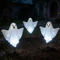 LED Helovino vaiduoklių sodo kuoliukai: 3 dalių šviečiantis lauko dekoracijų rinkinys black