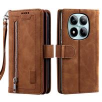 Užtrauktuko kortelių piniginė odinis dėklas Xiaomi Redmi Note 15 Pro Plus 14 13 12 11 14C 13C RFID apverčiamas dėklas kišenė stovas apverčiamas dangtelis Redmi 15 5G ruda