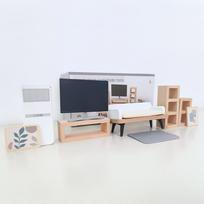 kids Wooden Play House Toy Set Mini Dollhouse Simulated Furniture Set Bedroom Kitchen Items Table And Chairs Accessorie white
