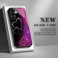 Širdies formos dekoratyvinis grūdintas stiklas telefono dėklas, tinkamas Samsung Galaxy S26 S25 S24 S23 S22 S20 FE/Ultra/Plus, atsparus smūgiams GalaxyS22plus5G black