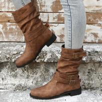 Vintage Women Ankle Boots Chunky High Heels Boots Buckle Rubber Casual Ladies Shoes Female Luxury Short Boots Shoes Large Size 42 šviesiai ruda spalva