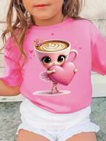 Itališkas smegenų puvimo mielas memų marškinėlis mergaitėms Drabužiai Balerina Kapučino spaudinys Marškinėliai Viršūnės Rožiniai Vasaros Kawaii Apranga Streetwear 160 pink