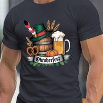 Vyriški Oktoberfest marškinėliai Vokiškas alaus statinė alaus bokalas Grafinis marškinėlis Apvalia kaklo iškirpte Vasarinis marškinėlis Oktoberfest vakarėliams Apranga L black