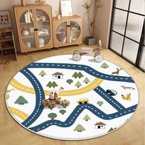 Apvalus vaikų svetainės kilimas trumpas veliūrinis purus minkštas miegamojo dekoravimo kilimėlis animacinis eismo kelias žaidimų grindų kilimėlis neslystantis 60cm x 60cm beige