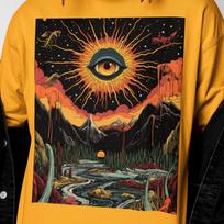 Surreal Psychedelic Shirt | Trippy Weirdcore Graphic Tee | Visionary Cosmic Art | Men’s Festival Shirt S brown