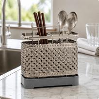 Dėžutė valgymo lazdelių laikymui su nutekėjimo anga, stovelis valgymo lazdeliams su skylutėmis vandeniui nubėgti, stalas įrankiams nusausinti virtuvei Matte Nickel