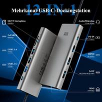Minthouz USB C Docking Station, 12-in-1, 100 W, Triple Monitor
