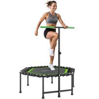 Fitness Trampoline 114x114x132 cm with 3-Level Adjustable Handle and Steel Frame Green and Black 114 x 114 x 132 cm