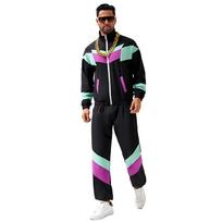 80-ųjų retro disco hip hopo sportinis kostiumas: Striukė ir kelnės vyrams ir moterims, suaugusiųjų šokių apranga, Helovino kostiumas Double Extra Large