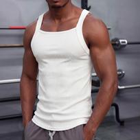 Vyriški kvadratinės iškirptės prigludę raumenis pabrėžiantys marškinėliai treniruotėms M balta