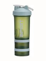 DREALEX Tri-Stack Pro Shaker Bottle - 500ML Container with Dual Detachable 230ML Supplement Storage, BPA-Free & Leak-Proof (Green) beige