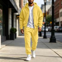 Men's Color Sweatshirt Track Suit Casual Athletic Set for Spring and Fall Outdoor Training XL geltona