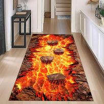 3D optinės iliuzijos ugnikalnio bėgiko kilimas, vulkaninės lavos koridoriaus kilimas, neslystantis namų dekoras, grindų kilimėlis svetainei, miegamajam 40X120CM orange