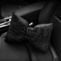 1PC Diamond Crystal Bowknot Car Neck Pillow Rhinestone Auto Headrest Seat Support Waist Pillows Bling Car Accessories for Women black waist pillow black