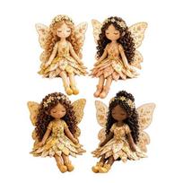 DIY Fairy Sewing Project Magical Patchwork Kit, Flower Fabric Make Floral Ornament Kit 4 Winged Dolls, Craft for Beginners, Handcrafted Home F beige