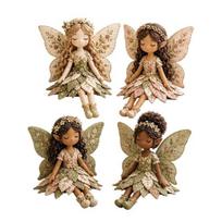 DIY Fairy Sewing Project Magical Patchwork Kit, Flower Fabric Make Floral Ornament Kit 4 Winged Dolls, Craft for Beginners, Handcrafted Home G beige