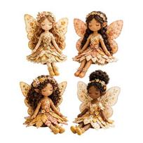 DIY Fairy Sewing Project Magical Patchwork Kit, Flower Fabric Make Floral Ornament Kit 4 Winged Dolls, Craft for Beginners, Handcrafted Home A