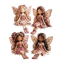 DIY Fairy Sewing Project Magical Patchwork Kit, Flower Fabric Make Floral Ornament Kit 4 Winged Dolls, Craft for Beginners, Handcrafted Home B