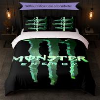 Monster Energy spausdintas 3 dalių patalynės komplektas: 1 antklodės užvalkalas ir 2 pagalvių užvalkalai. Minkšta patalynė namų miegamajam. 135cm*200cm