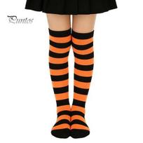 Festive Winter Fashion Hosiery Striped Thigh High Socks for Women Girls, Over The Knee Stockings, Layering Boots Soft Stretchy Long Christmas Cosplay O orange