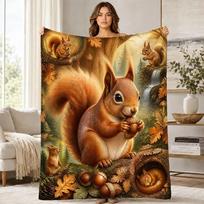 Miško Voverė Gilių Koralinis Vilnos Antklodė Miško Gyvūnų Dekoracija 100cm*130cm