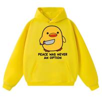 Funny Duck Meme Peace Was Never An Option Hoodies Men Women Humor Quote Trendy Oversized Long Sleeve Gifts XL yellow