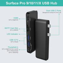 Arkidyn Plus Surface Pro 9/10/11/x dokas su 4k Hdmi, Usb-c Thunderbolt 4 (ekranas + duomenys + 100w Pd), 2 Usb 3.0, Sd/tf kortelių skaitytuvas, skirtas Surface Pro 9/10/11/x