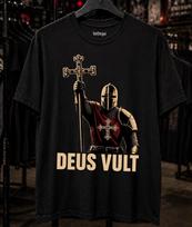 Deus Vult Riteris Kryžiuočio Marškinėliai | Vintažiniai Templierių Viduramžių Grafiniai Marškinėliai 100 black