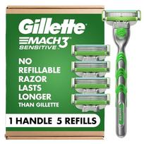 Gillette Mach3 Rankenėlė Keičiami Peiliukai Vyriškas Jautriai Odai Skustuvas 1 vnt Peiliukų Keitiklis 5 vnt Jautriai Odai white