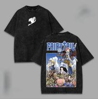 FAIRY TAIL Anime Printed T-shirt Vintage Washed Oversized T Shirt Men Women Clothing Summer Short Sleeve Cotton Tees Clothes S gray