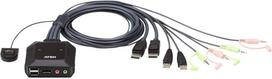 Aten Cs22dp 2 prievadų Usb Displayport kabelinis Kvm jungiklis su nuotoliniu valdikliu