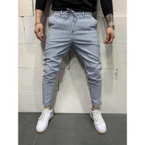 Madingos vyriškos dryžuotos kelnės Britų stiliaus vyriškos kelnės Gatvės aprangos pieštukų kelnės Slim Fit vyriškos ilgos kelnės XL mėlyna