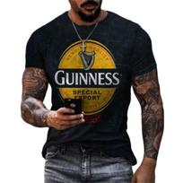 Vasaros vyriškos laisvalaikio mados Guinness 3D spausdinimo marškinėliai laisvi O formos iškirpte, lengvi trumpomis rankovėmis, dideli marškinėliai Vyriški drabužiai L black