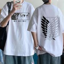 Karšti japonų anime „Attack on Titan“ marškinėliai, moteriški vyriški „Harajuku“ marškinėliai trumpomis rankovėmis S gray
