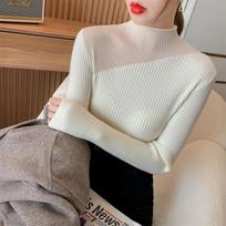 Women Solid Color Sweaters Autumn And Winter Long Sleeve Slim Fit Pullovers Sexy Mesh Collar Knit Tops Clothes 29040 One Size abrikosas