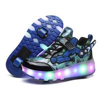 TUINANLE USB LED šviesos sportbačiai vaikams vaikams riedučiai ratai batai švytintys sportiniai batai 39 mėlyna