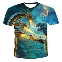„Godzilla Vs Monster King Kong“ marškinėliai 3D skaitmeninio spausdinimo marškinėliai animaciniai filmai vaikams berniukams mergaitėms trumpomis rankovėmis vasaros drabužių dovana 140cm blue