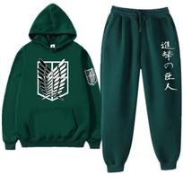 Anime „Attack on Titan Levi“ žalias žieminis sportinis kostiumas, 2 dalių komplektas, su gobtuvu, kelnės, sportinis kostiumas, megztinis su gobtuvu, moterims 3XL black