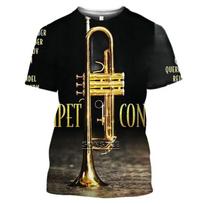 2022 3D trimito spaudinio vyriški marškinėliai Klasikinis muzikos instrumentas trumpomis rankovėmis Unisex laisvalaikio marškiniai Hip Hop viršus vyrams, moterims XXS-6XL L black